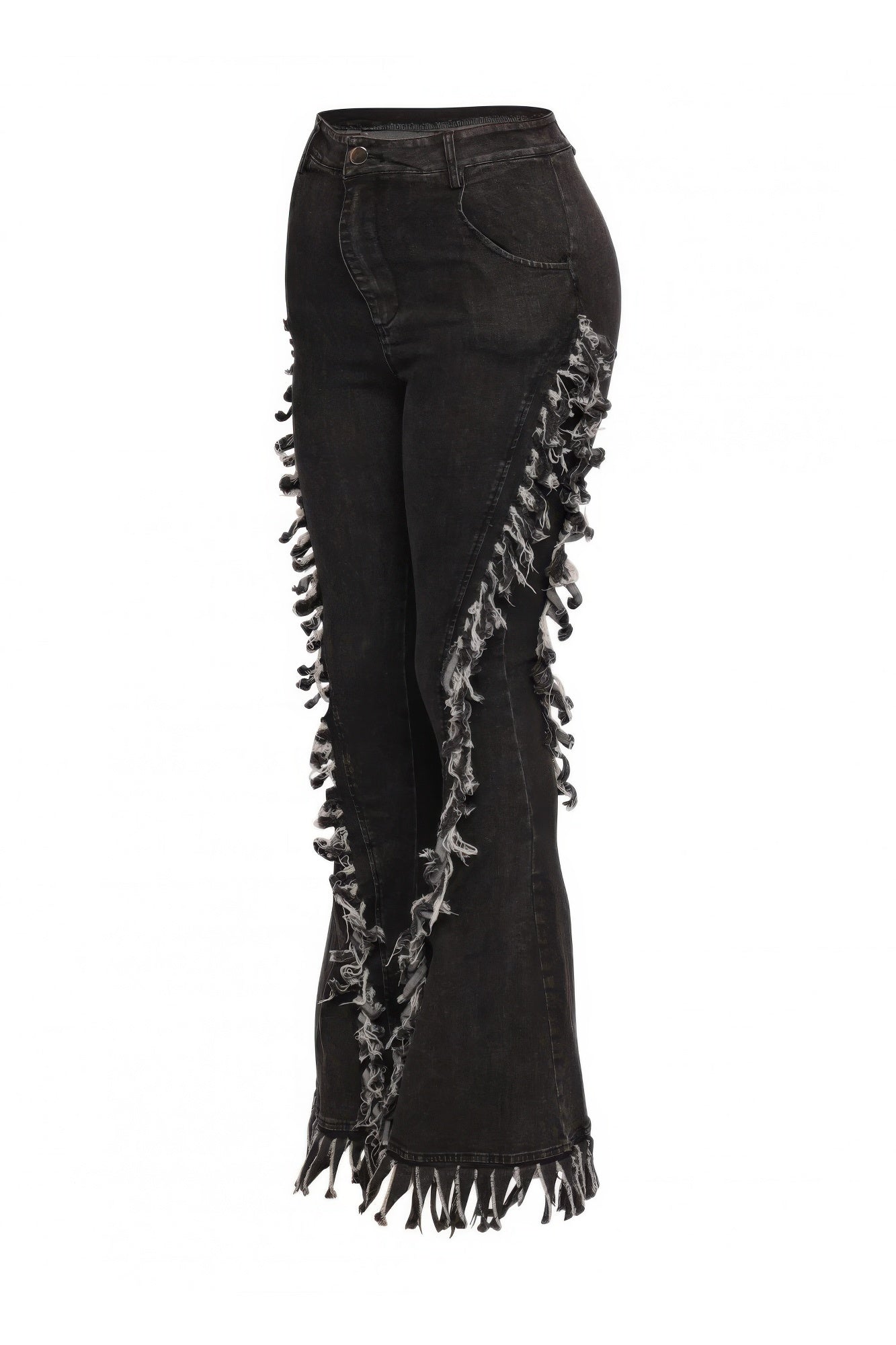 Distressed Fringe Denim Flared Pant –