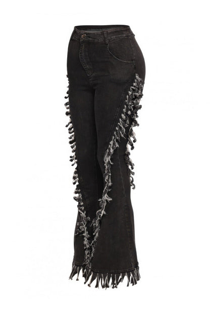 Distressed Fringe Denim Flared Pant –