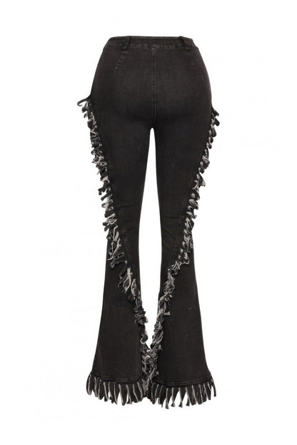Distressed Fringe Denim Flared Pant –