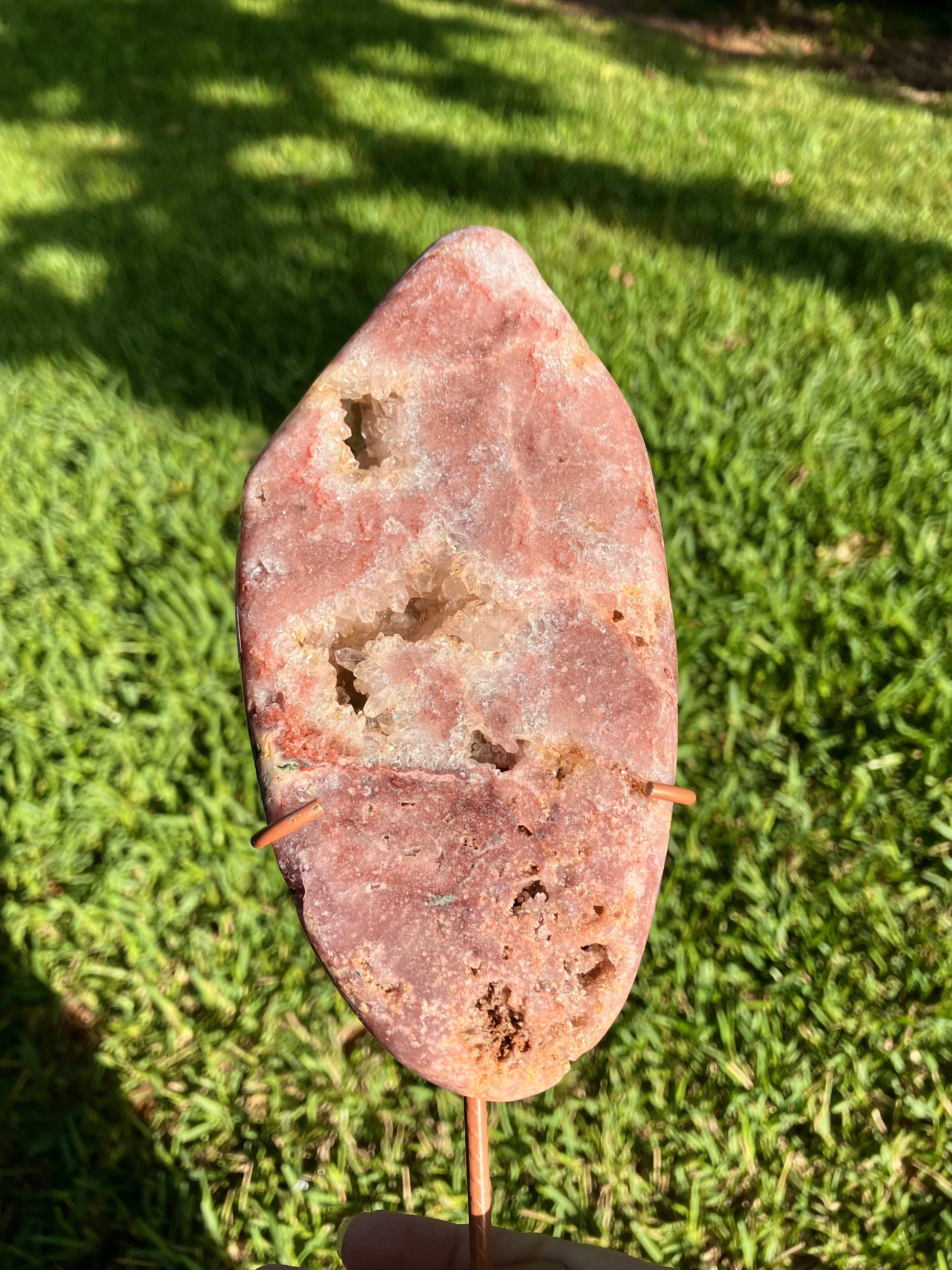 Pink Amethyst High Quality Slab on Stand – Rare Crystal Display Piece –