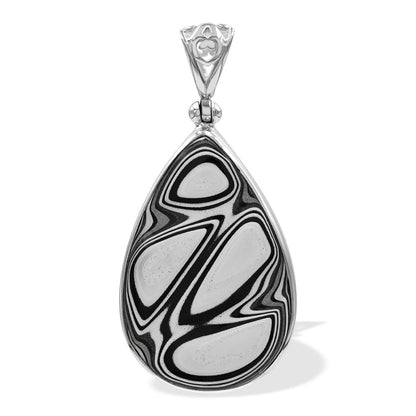 Starborn Black and White Fordite 30mm Pear Pendant in Sterling Silver