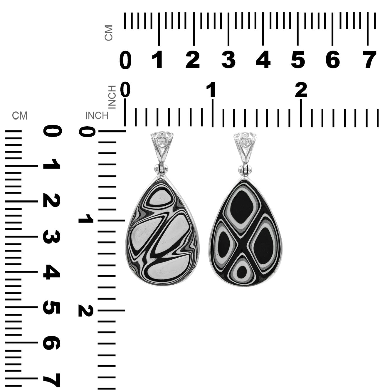 Starborn Black and White Fordite 30mm Pear Pendant in Sterling Silver