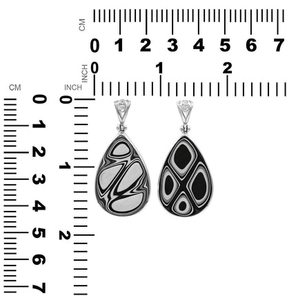 Starborn Black and White Fordite 30mm Pear Pendant in Sterling Silver