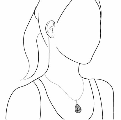 Starborn Black and White Fordite 30mm Pear Pendant in Sterling Silver