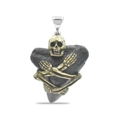 Starborn Fossil Shark Tooth Pendant with Decorative Skeleton Carving