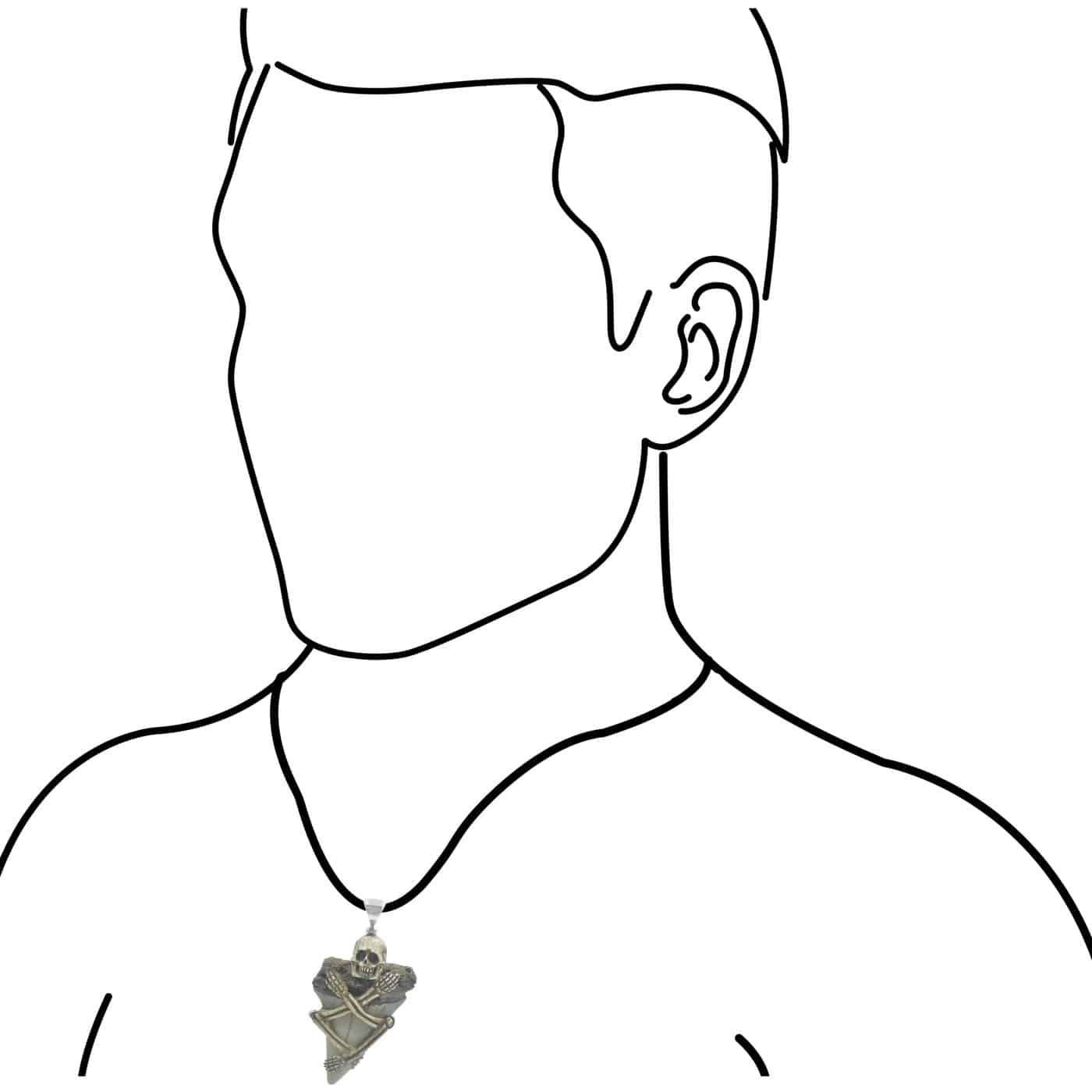 Starborn Fossil Shark Tooth Pendant with Decorative Skeleton Carving