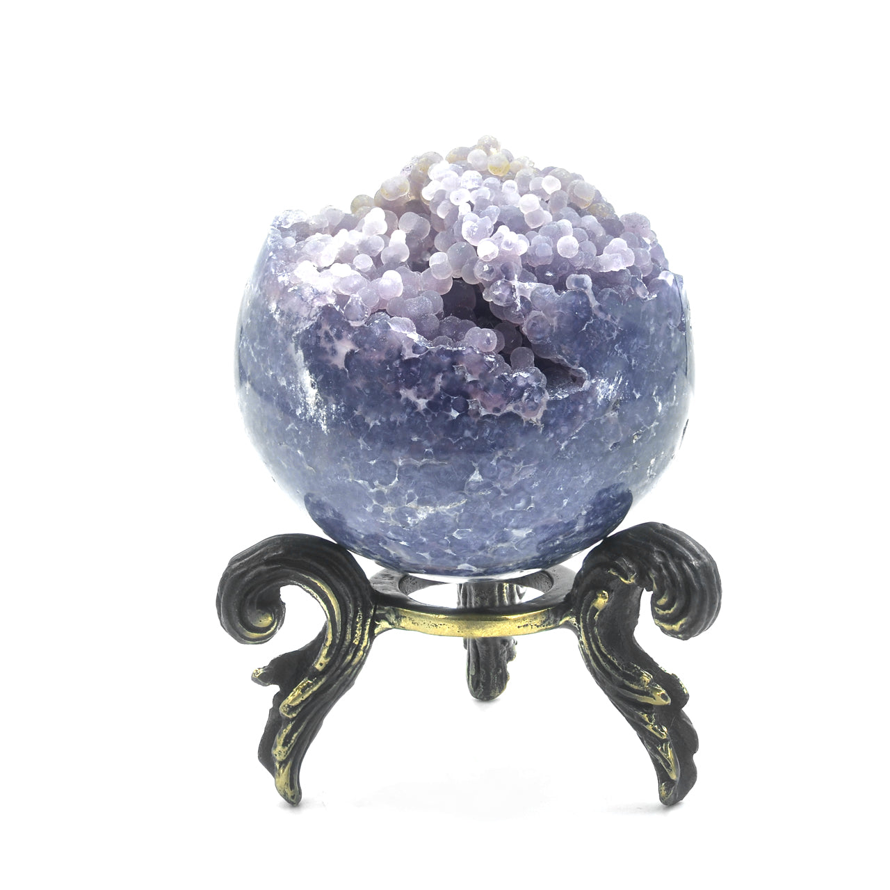 Starborn Grape Chalcedony Display Sphere with Brass Stand – RP - Regular Price