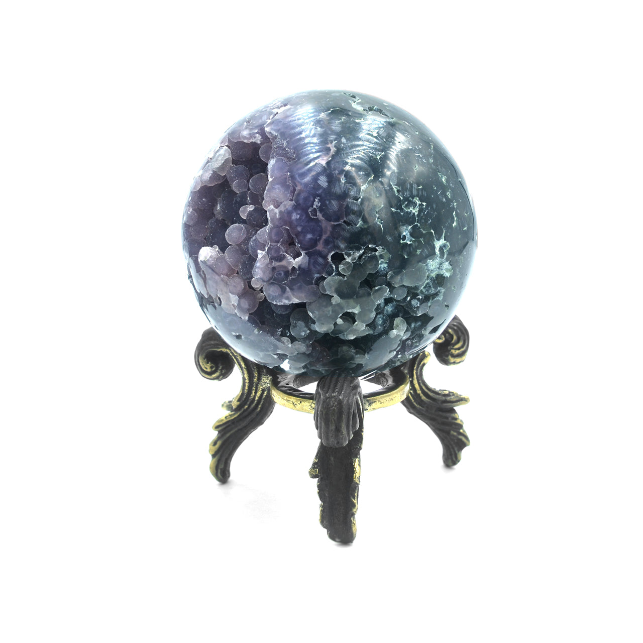Starborn Grape Chalcedony Display Sphere with Brass Stand – RP - Regular Price
