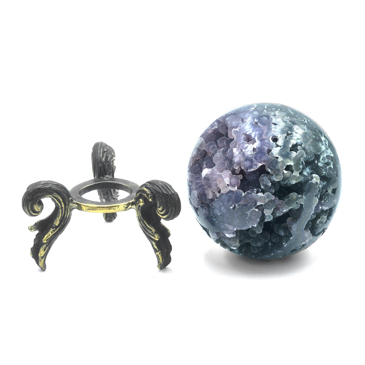Starborn Grape Chalcedony Display Sphere with Brass Stand – RP - Regular Price