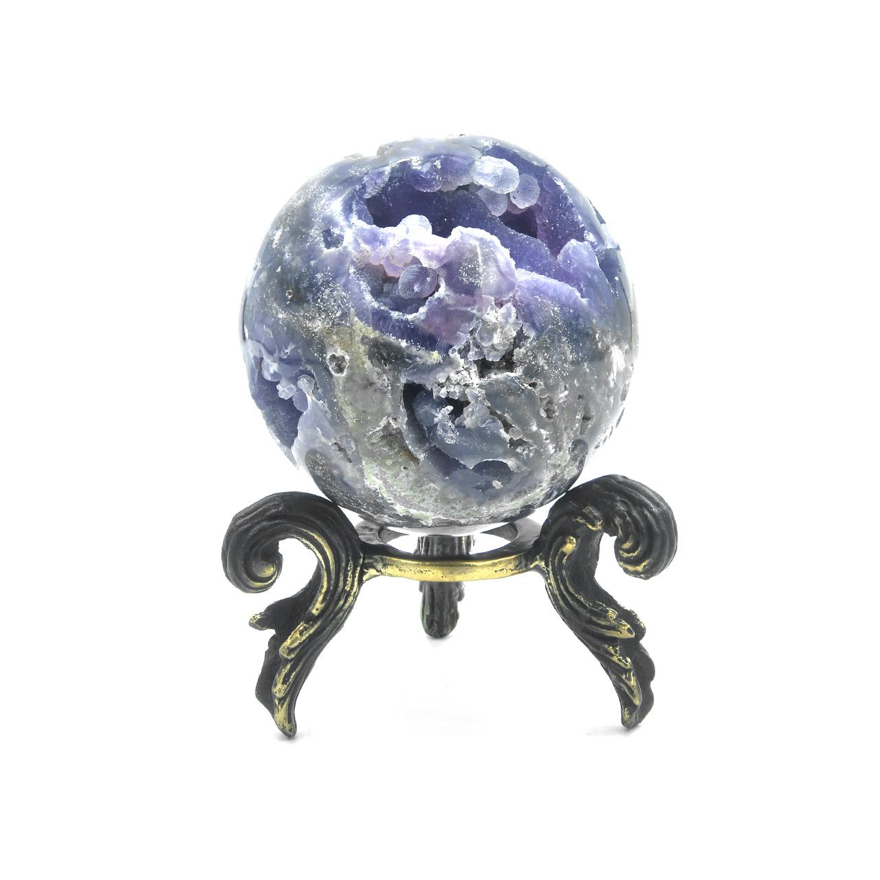 Starborn Grape Chalcedony Display Sphere with Brass Stand – Small RP - Regular Price
