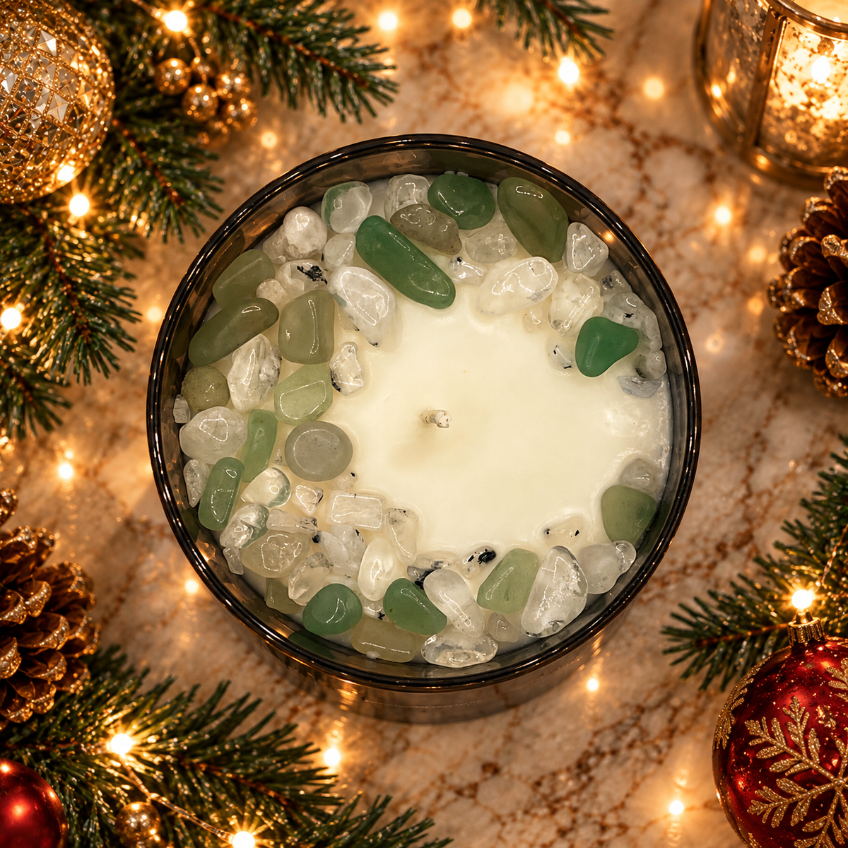 Christmas Morning Crystal-Infused Coconut Soy Candle, 10 oz
