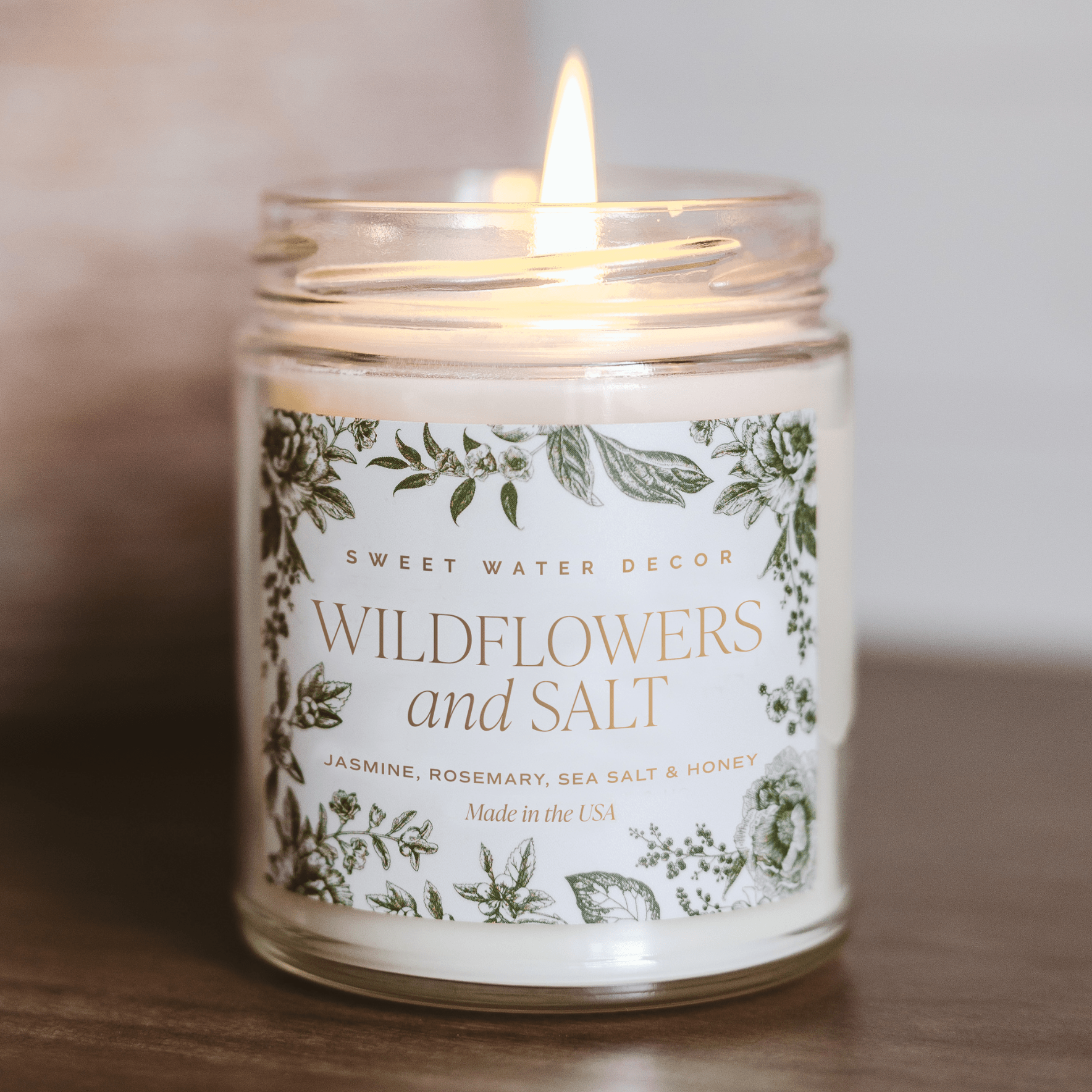 Wildflowers and Salt Soy Candle - Natural Floral Scented - 9 oz – Candles