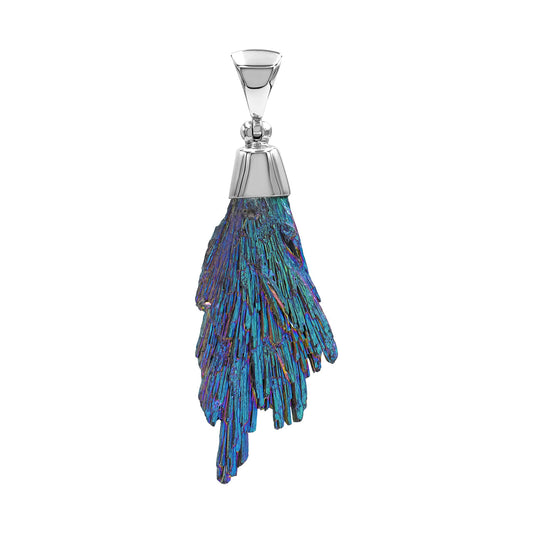 Starborn Rainbow Aura Kyanite Crystal Chop Pendant in Sterling Silver