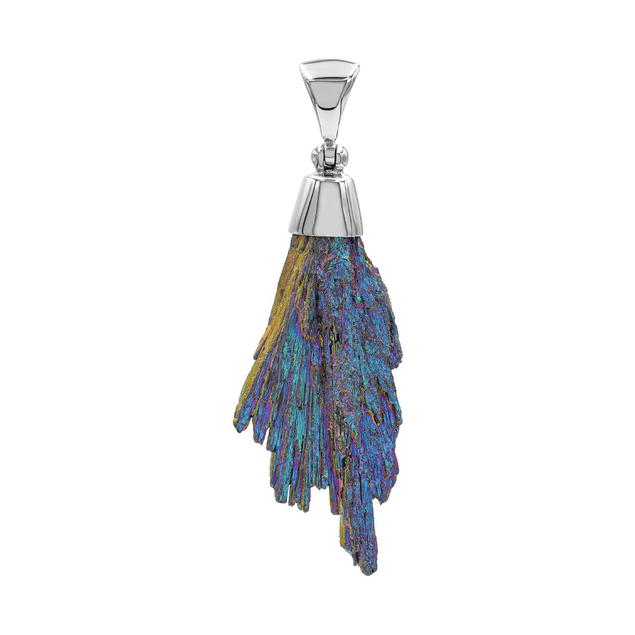Starborn Rainbow Aura Kyanite Crystal Chop Pendant in Sterling Silver