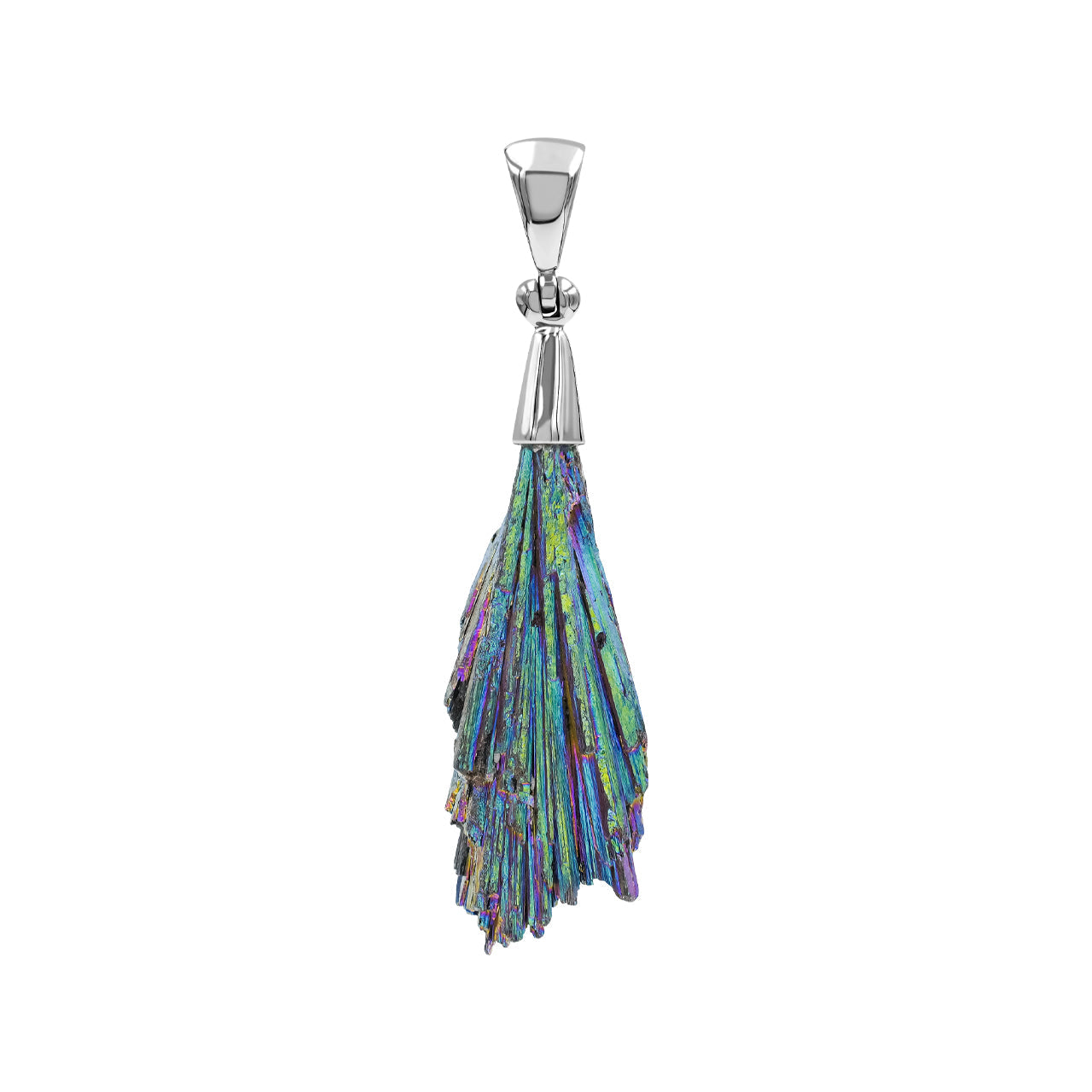 Starborn Rainbow Aura Kyanite Crystal Chop Pendant in Sterling Silver