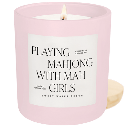Playing Mahjong with Mah Girls Soy Candle - Pink Matte Jar - 15 oz (Salt and Sea) – Candles