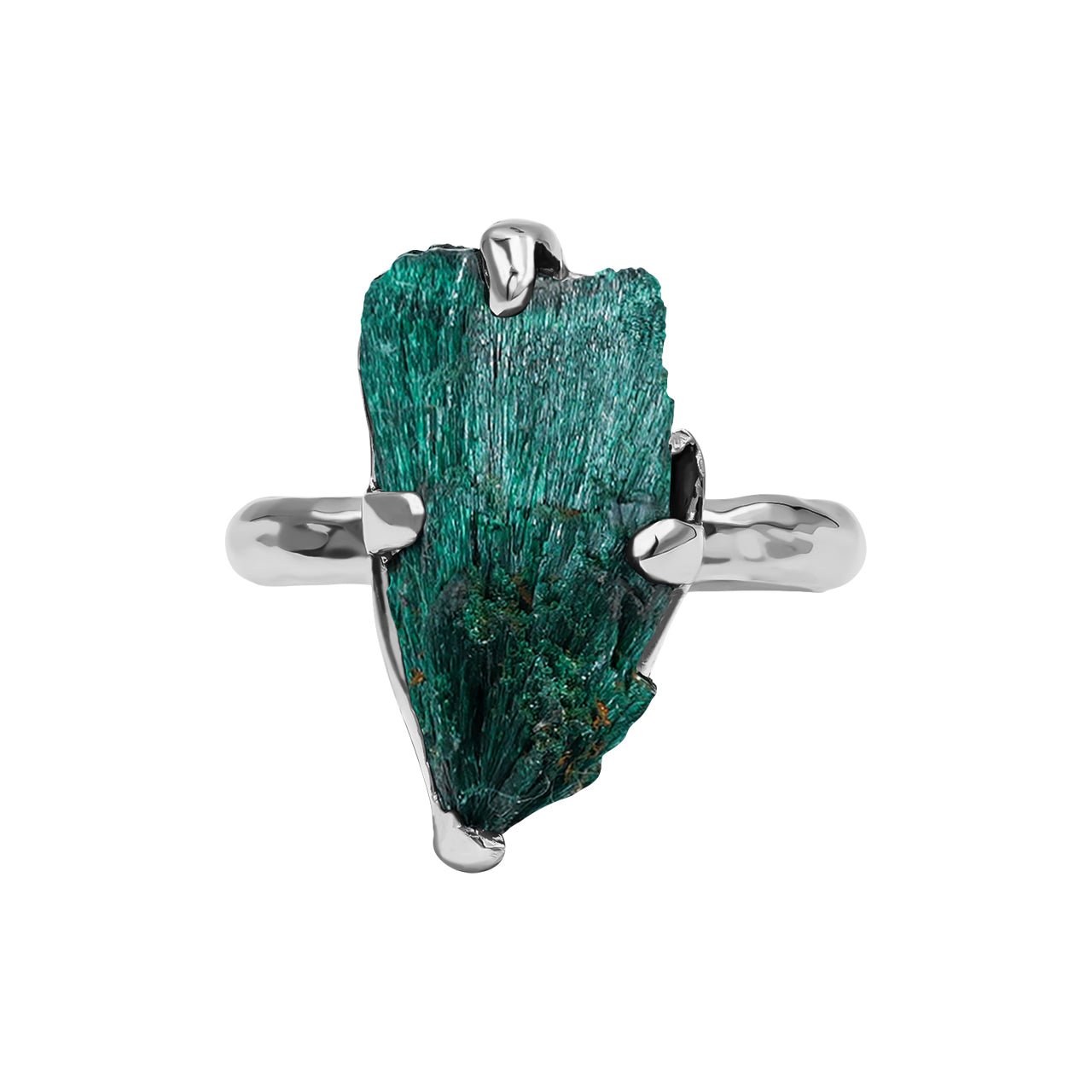 Starborn Raw Malachite Prong Set Ring in Fine Sterling Silver – 10 RP - Regular Price