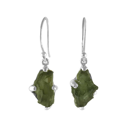 Starborn Rough Moldavite Dangle Earrings in Sterling Silver – Small RP - Regular Price