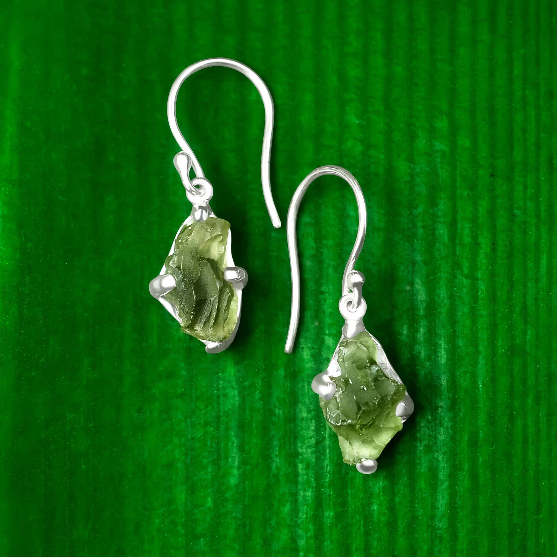 Moldavite Earrings Sterling Silver Raw Crystal Dangle, with authentication! – Crystal Earrings