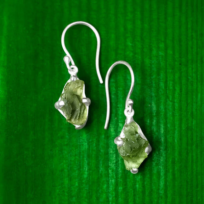 Moldavite Earrings Sterling Silver Raw Crystal Dangle, with authentication! – Crystal Earrings