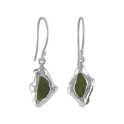 Moldavite Earrings Sterling Silver Raw Crystal Dangle, with authentication! – Crystal Earrings