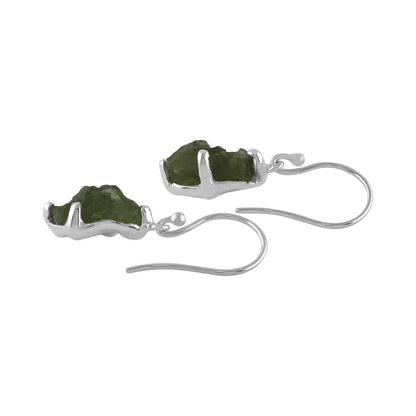 Moldavite Earrings Sterling Silver Raw Crystal Dangle, with authentication! – Crystal Earrings
