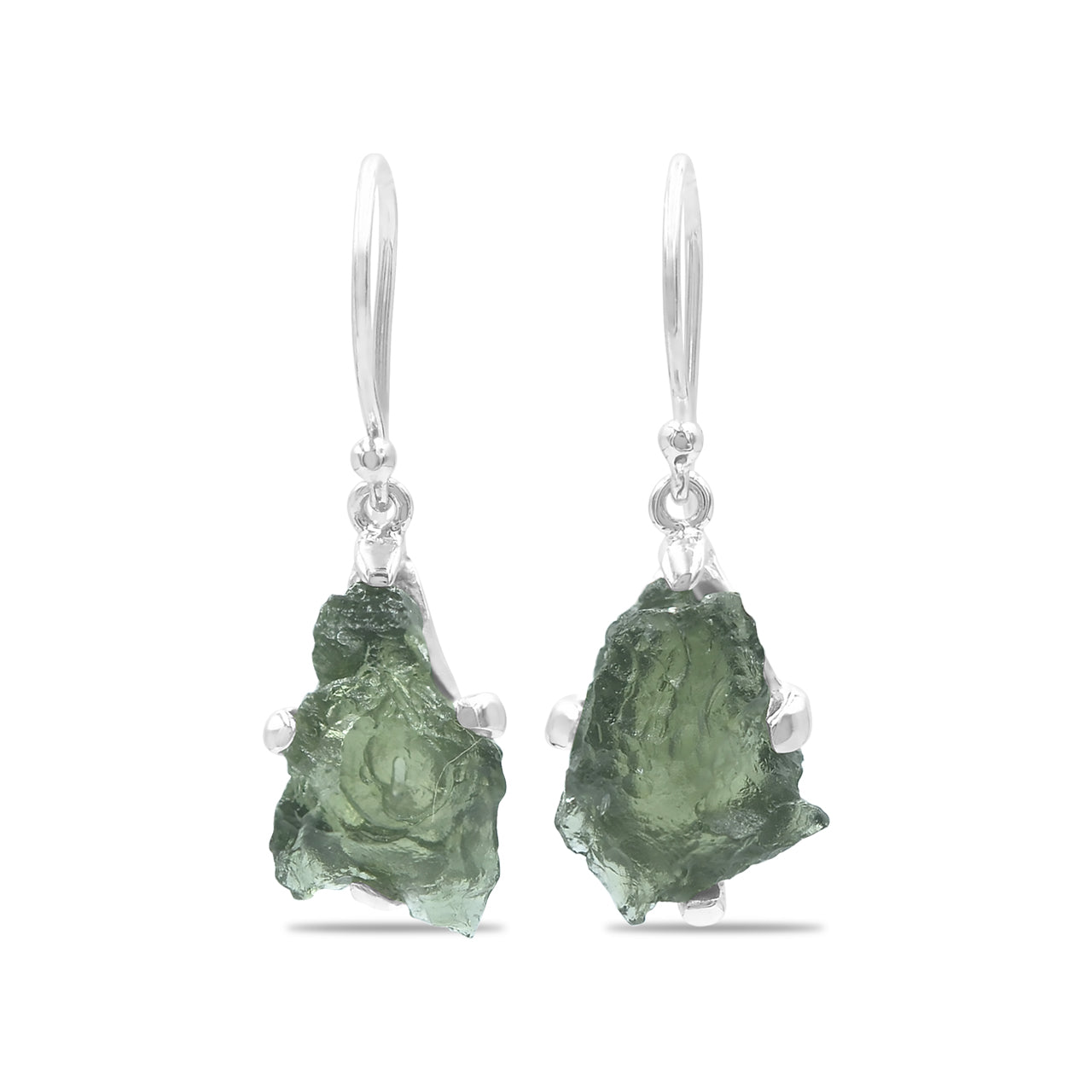 Moldavite Earrings Sterling Silver Raw Crystal Dangle, with authentication! – Medium Crystal Earrings
