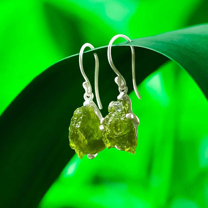 Moldavite Earrings Sterling Silver Raw Crystal Dangle, with authentication! – Crystal Earrings