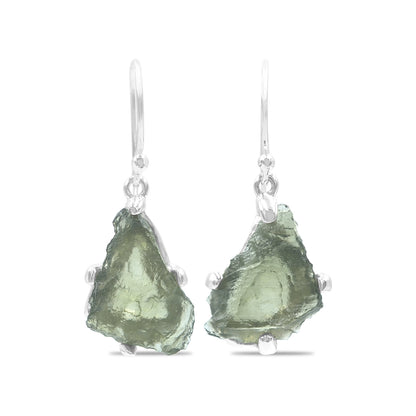 Moldavite Earrings Sterling Silver Raw Crystal Dangle, with authentication! – Crystal Earrings