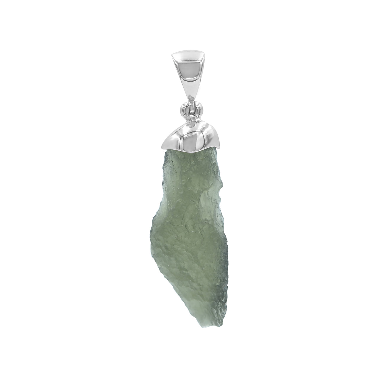 Starborn Rough Moldavite Single Chop Pendant in Sterling Silver