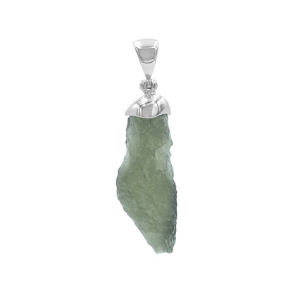 Starborn Rough Moldavite Single Chop Pendant in Sterling Silver