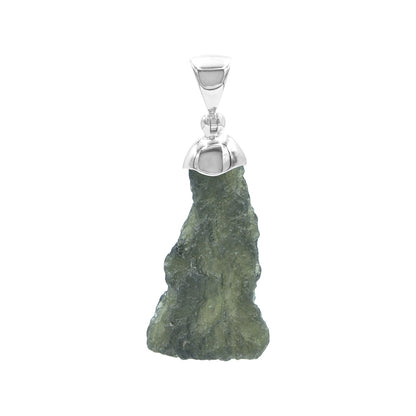 Starborn Rough Moldavite Single Chop Pendant in Sterling Silver