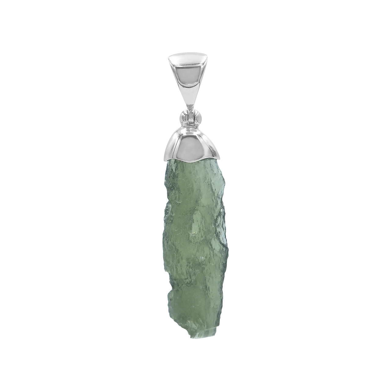 Starborn Rough Moldavite Single Chop Pendant in Sterling Silver