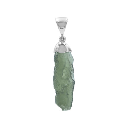 Starborn Rough Moldavite Single Chop Pendant in Sterling Silver