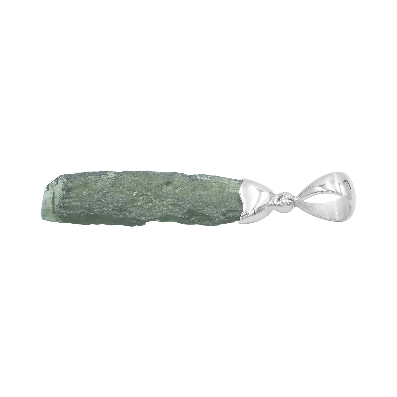 Starborn Rough Moldavite Single Chop Pendant in Sterling Silver