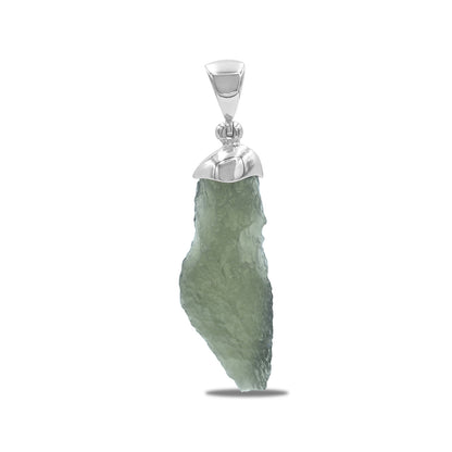 Starborn Rough Moldavite Single Chop Pendant in Sterling Silver