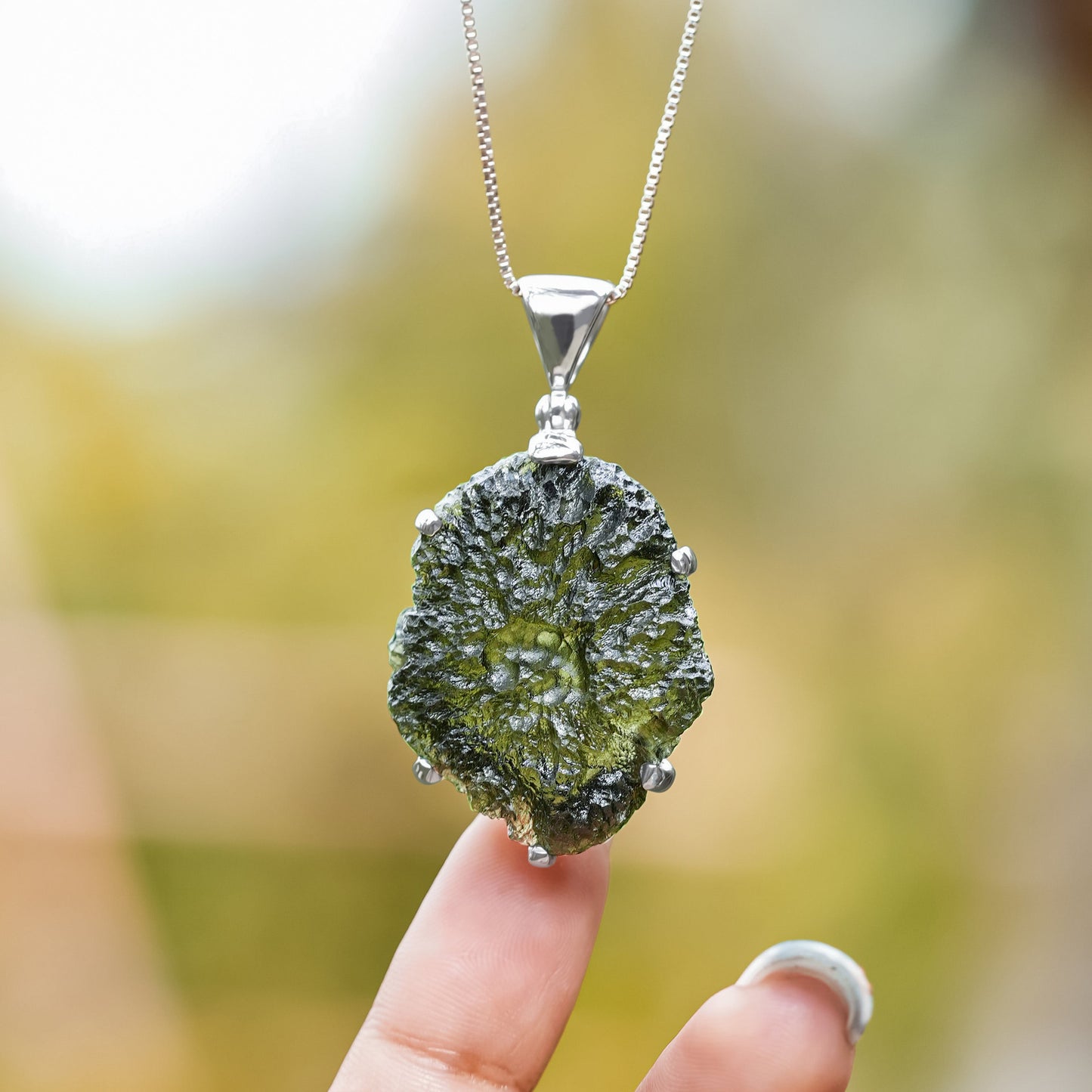 Starborn Moldavite Pendant (30-40cts) in Sterling Silver
