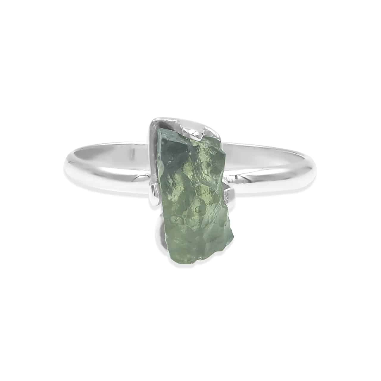 Rough Moldavite Ring in Sterling Silver
