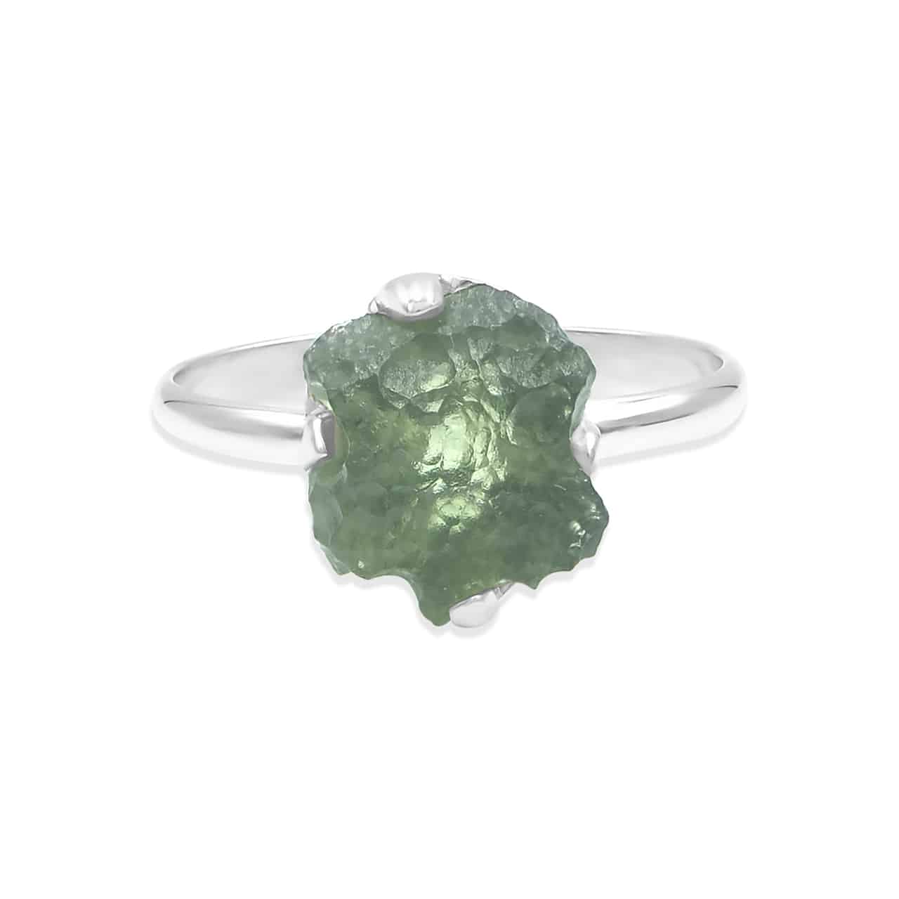 Rough Moldavite Ring in Sterling Silver