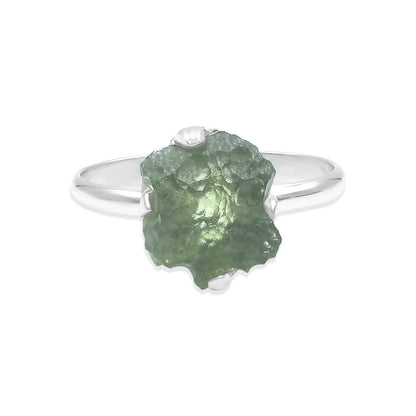 Rough Moldavite Ring in Sterling Silver