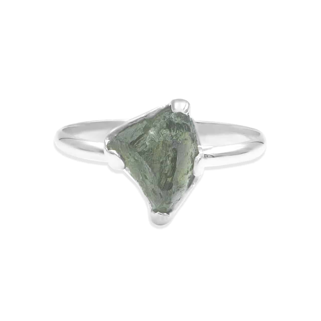 Rough Moldavite Ring in Sterling Silver