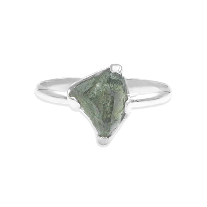 Rough Moldavite Ring in Sterling Silver