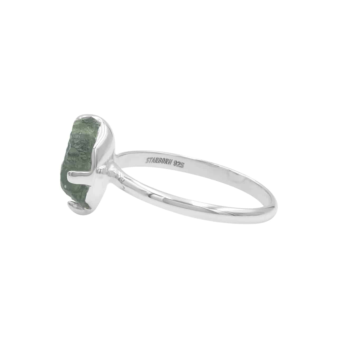 Rough Moldavite Ring in Sterling Silver