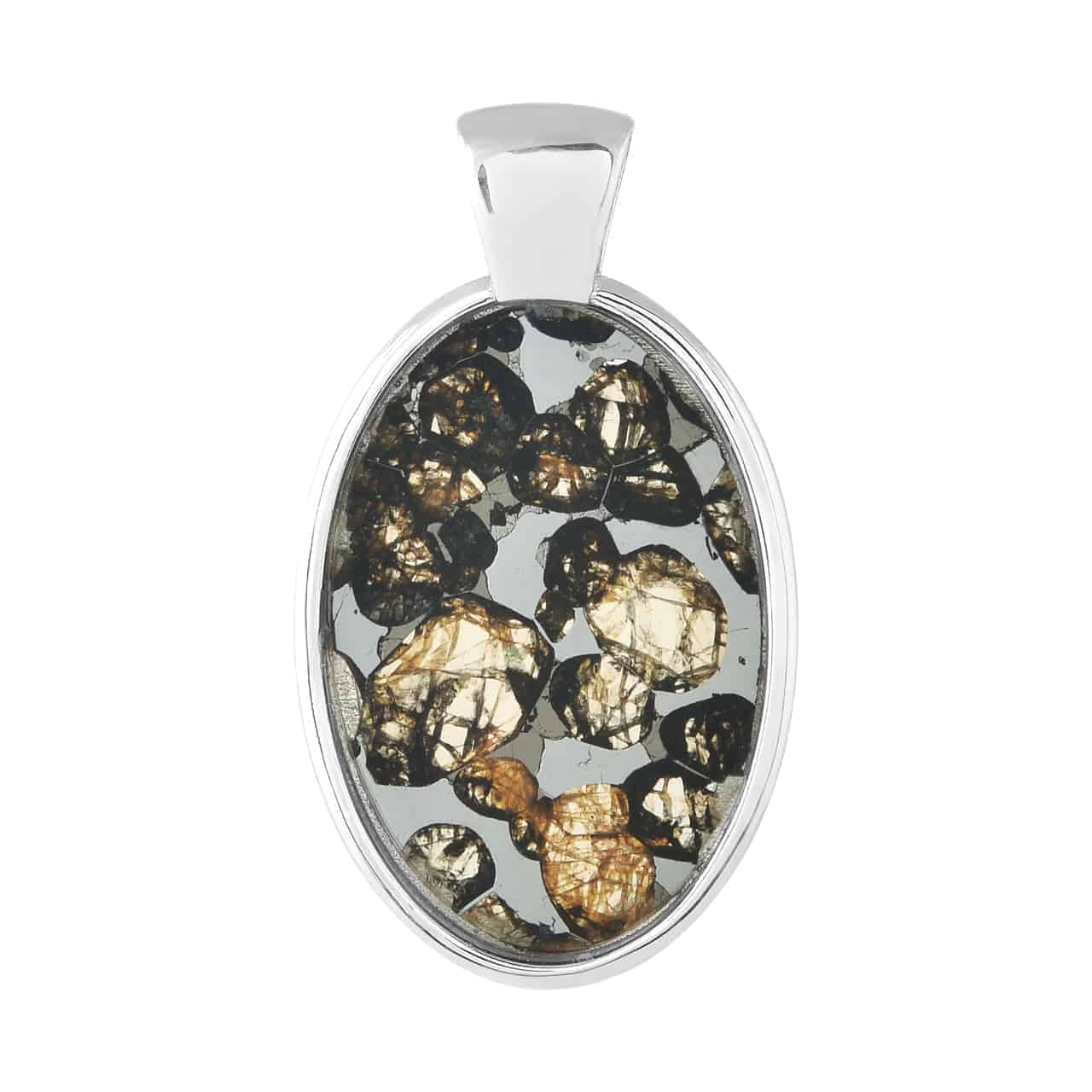 Starborn Sericho Pallasite Meteorite Oval Pendant Sterling Silver