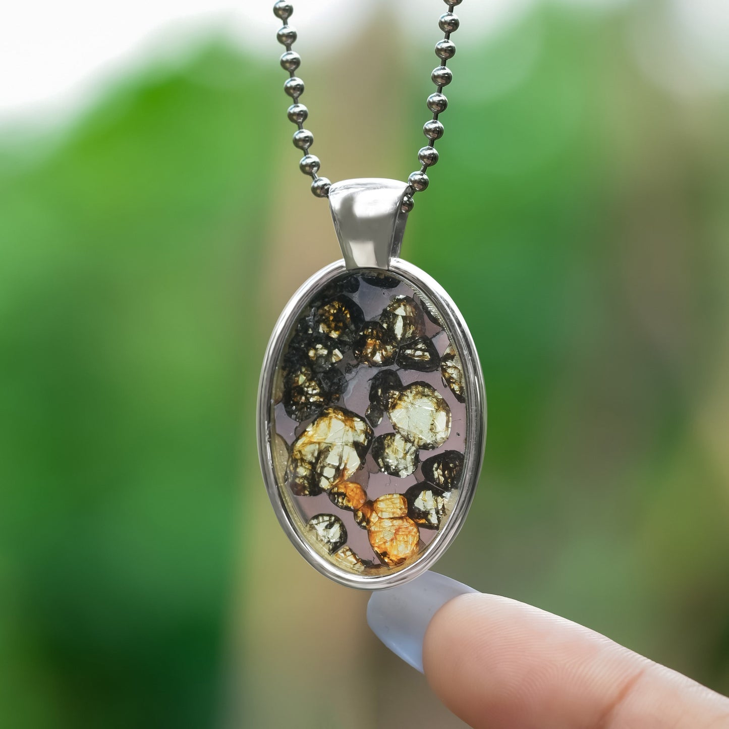 Starborn Sericho Pallasite Meteorite Oval Pendant Sterling Silver