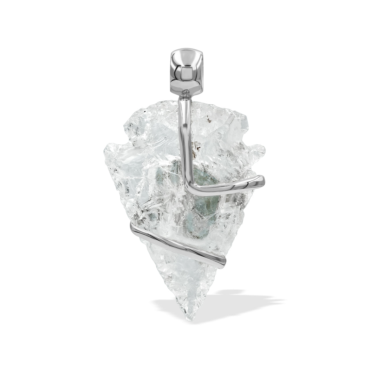 Starborn Quartz Arrowhead and Moldavite Wrap Pendant in Sterling Silver