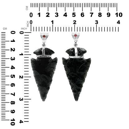 Starborn Obsidian Arrowhead Pendant with Filigree Garnet Gemstone Bale in Sterling Silver