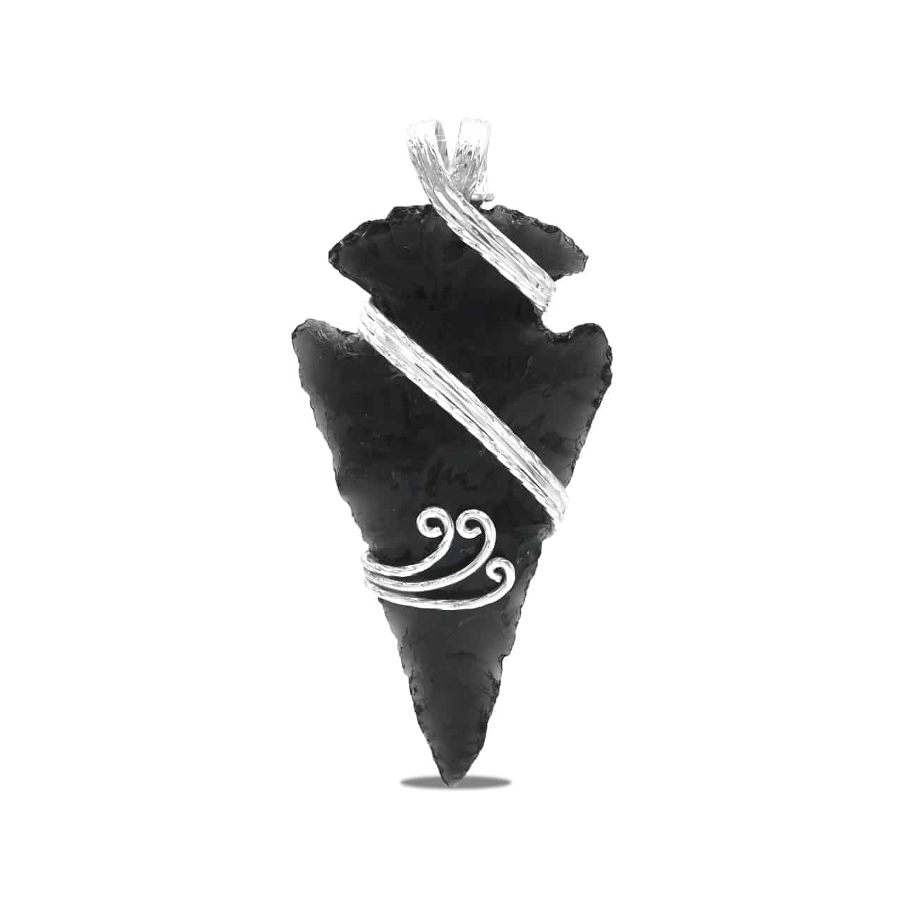 Starborn Obsidian Arrowhead Wrap Pendant in Sterling Silver