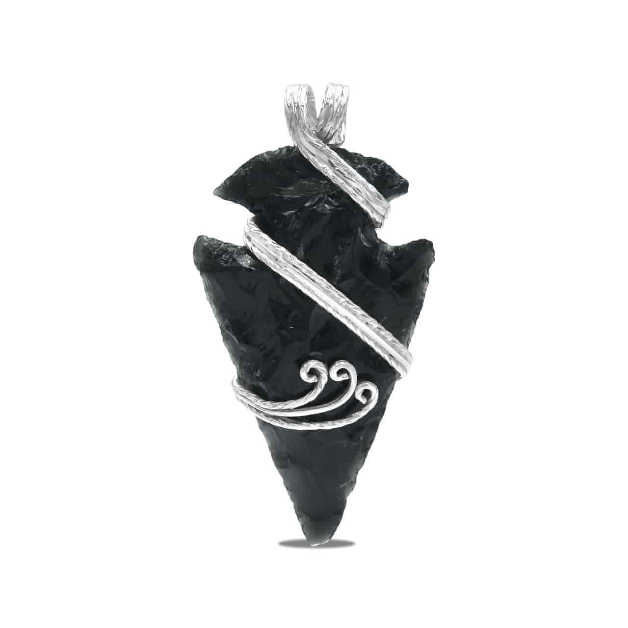 Starborn Obsidian Arrowhead Wrap Pendant in Sterling Silver