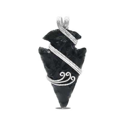Starborn Obsidian Arrowhead Wrap Pendant in Sterling Silver